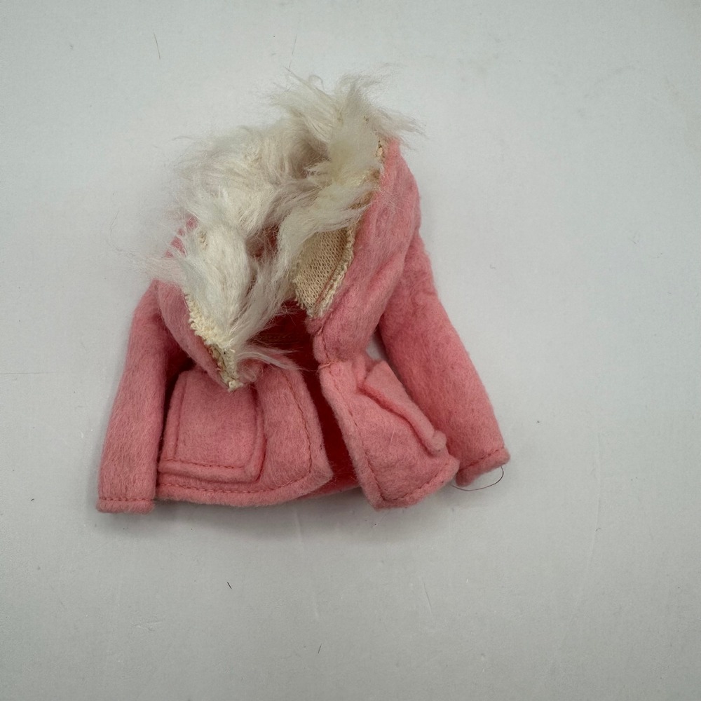 Barbie Vintage Pink Felt Jacket Doll Clothes 11.5 Inch Pink Faux Fur Trim Coat